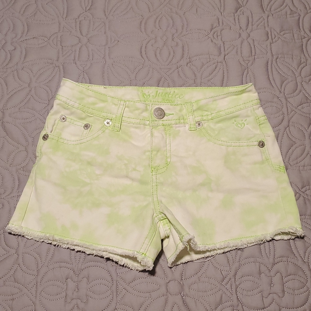 Justice Lime Green tie dye Cut Offs